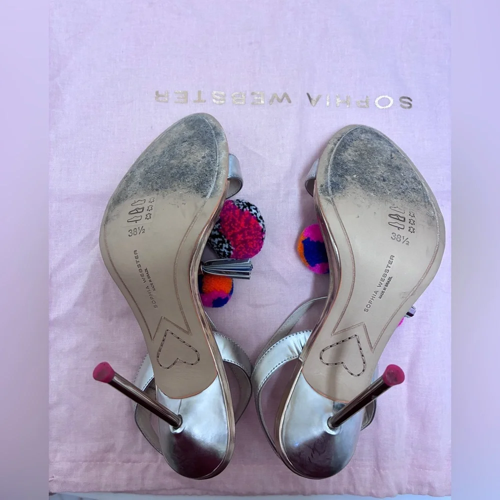 Sophia Webster Silver Heels with Colorful Pom Poms‎